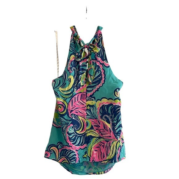 Lilly Pulizer Cassandra High Neck Tank Top 100% Silk‎ Small Pre-owned - Picture 2 of 8